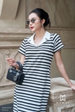Đầm suông cotton ngắn tay kẻ ngang