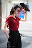 (2 màu) Áo kiểu cổ Đức tay ngắn dài ngang mông