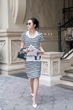 Đầm suông cotton ngắn tay kẻ ngang
