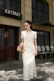 (3 màu) Áo kiểu ngắn tay ren hoa dáng ngắn