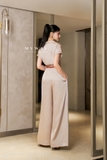 Quần lụa ống suông cạp cao