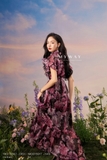 Đầm suông tơ ngắn tay kèm đai