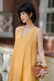 Đầm suông A dáng cổ cách điệu buộc nơ