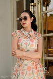 (2 màu) Chân váy xòe xếp ly họa tiết hoa xanh