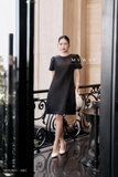 (2 màu) Đầm suông A ngắn tay cổ đính ngọc