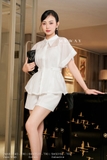(2 màu) Áo sơ mi ngắn tay dáng peplum
