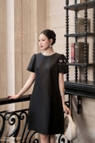(2 màu) Đầm suông A ngắn tay cổ đính ngọc
