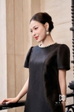 (2 màu) Đầm suông A ngắn tay cổ đính ngọc