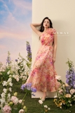 Đầm maxi Tơ lệch vai họa tiết hoa 3D