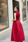 Đầm xòe không tay cổ biến kiểu dài qua bắp
