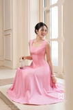 (2 màu) Đầm xòe dáng cổ biến kiểu dài qua bắp