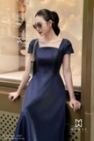 (4 màu) Đầm dự tiệc xòe cổ vuông tay ngắn
