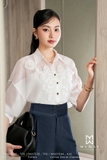 Áo sơ mi tay lỡ đính hoa 3D