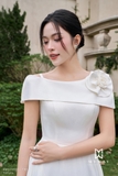 (2 màu) Đầm xòe dáng cổ biến kiểu phối đính hoa