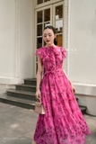 (3 màu) Đầm maxi hoa xoè ba tầng bèo nhún
