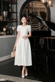 (2 màu) Đầm xoè sự tiệc ngắn tay cổ đính ngọc
