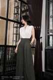 (2 màu) Quần công sở ống suông xếp ly