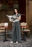 (2 màu) Áo sơ mi croptop bo eo tay hến