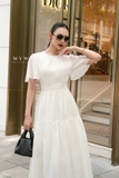 (2 màu) Đầm xoè Tơ tay bồng hoạ tiết butterly