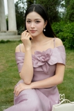 (3 màu) Đầm xòe rủ dáng cổ cách điệu phối hoa cài