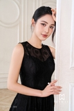 (2 màu) Đầm xòe dáng cổ tròn dài qua bắp