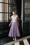 Áo sơ mi ren bo gấu đính hoa