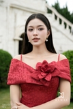 (3 màu) Đầm xòe rủ dáng cổ cách điệu phối hoa cài