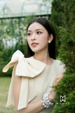 Đầm xòe dáng cổ tròn phối đính nơ