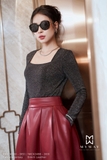 (2 màu) Chân váy xoè xếp ly simili leather cạp cao