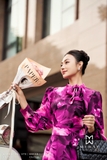 Chân váy xoè rủ hoạ tiết hoa tím Chiffon