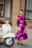 Chân váy xoè rủ hoạ tiết hoa tím Chiffon