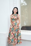 Đầm xòe A-line cổ đổ họa tiết