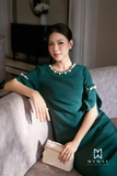 (2 màu) Đầm suông vừa dáng cổ tròn phối tay lỡ đính hạt trai