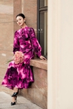 Áo kiểu dài tay hoa tím chiffon