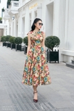 Đầm xòe A-line cổ đổ họa tiết