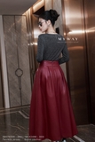 (2 màu) Chân váy xoè xếp ly simili leather cạp cao