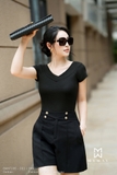 Quần Sooc Thời Trang Ôm A Dài Trên Gối Với Khuy Trang Trí