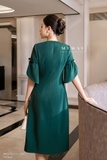 (2 màu) Đầm suông vừa dáng cổ tròn phối tay lỡ đính hạt trai