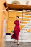 Đầm xòe dự tiệc tay cape