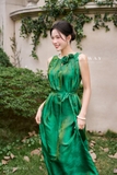 (3 màu) Đầm maxi cổ tròn đính hoa đính ngọc trên mắt cá