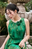 (3 màu) Đầm maxi cổ tròn đính hoa đính ngọc trên mắt cá