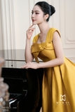 Đầm xòe xếp ly dáng cổ biến kiểu