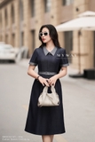 Đầm xòe denim công sở ngắn tay