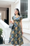 (2 màu) Đầm xoè xếp ly Gabadine ngắn tay