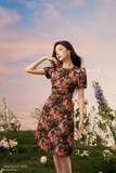 Đầm ôm A ngắn tay họa tiết hoa cam