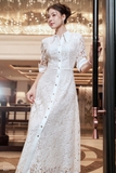 (2 màu) Đầm kiểu trên ôm dưới xòe dáng cổ cách điệu