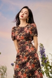 Đầm ôm A ngắn tay họa tiết hoa cam