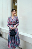 Đầm xoè cổ vest hoạ tiết hoa