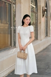 (2 màu) Đầm xoè xếp ly Gabadine ngắn tay