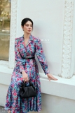 Đầm xoè cổ vest hoạ tiết hoa